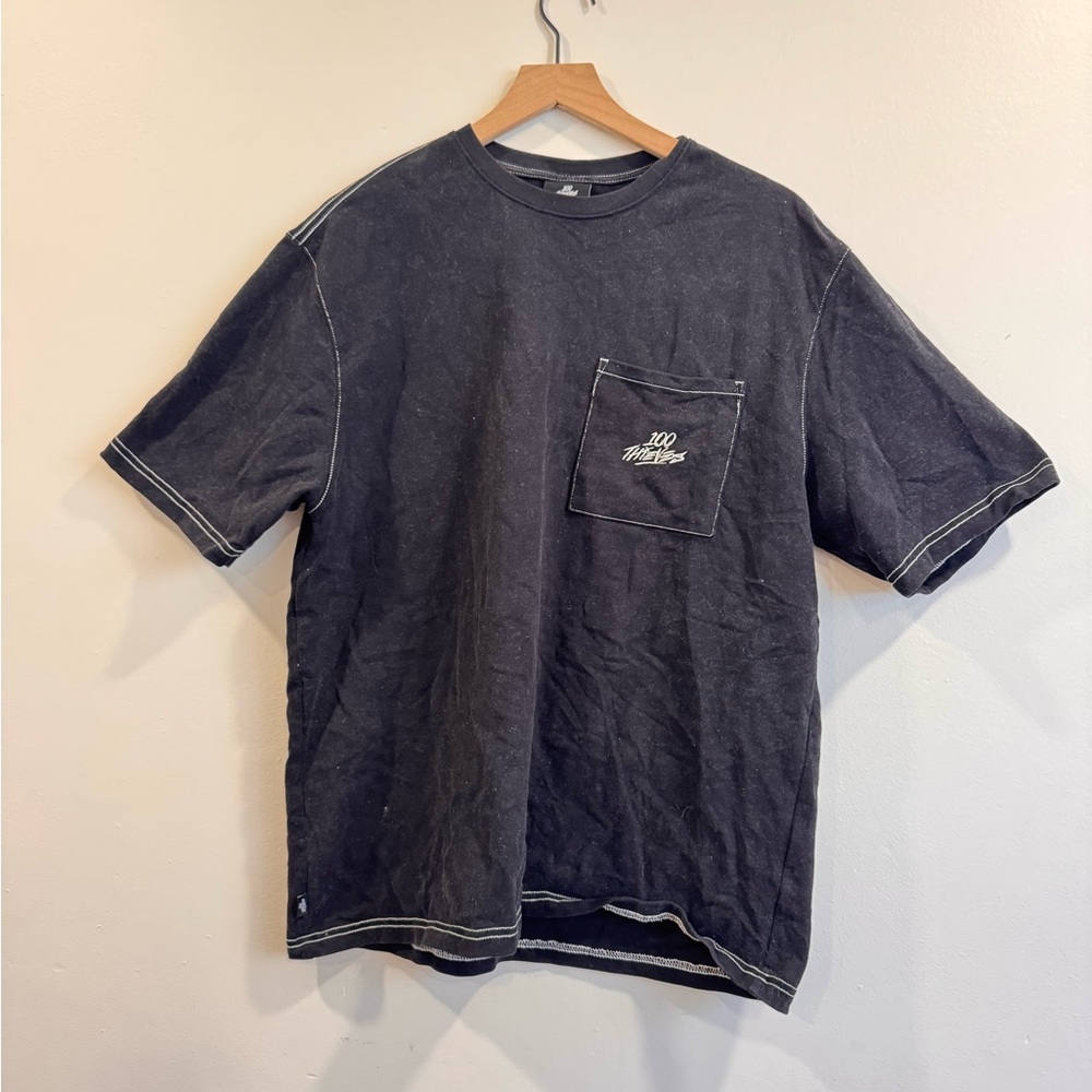 Men's 100 Thieves Black Graphic T-Shirt white stitching